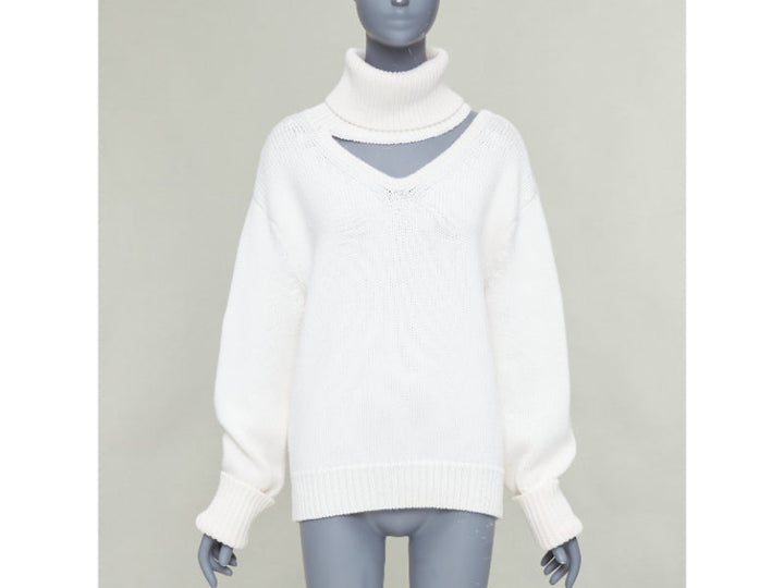 MONSE 100% wool cream deconstructed cut out turtleneck sweater XS