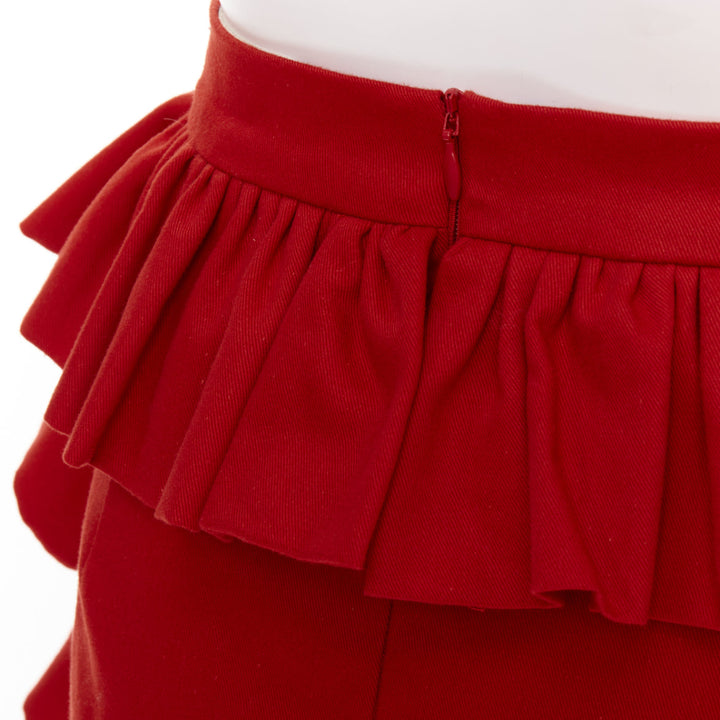 LOU LOU red cotton twill ruffle front high waisted mini skirt XS