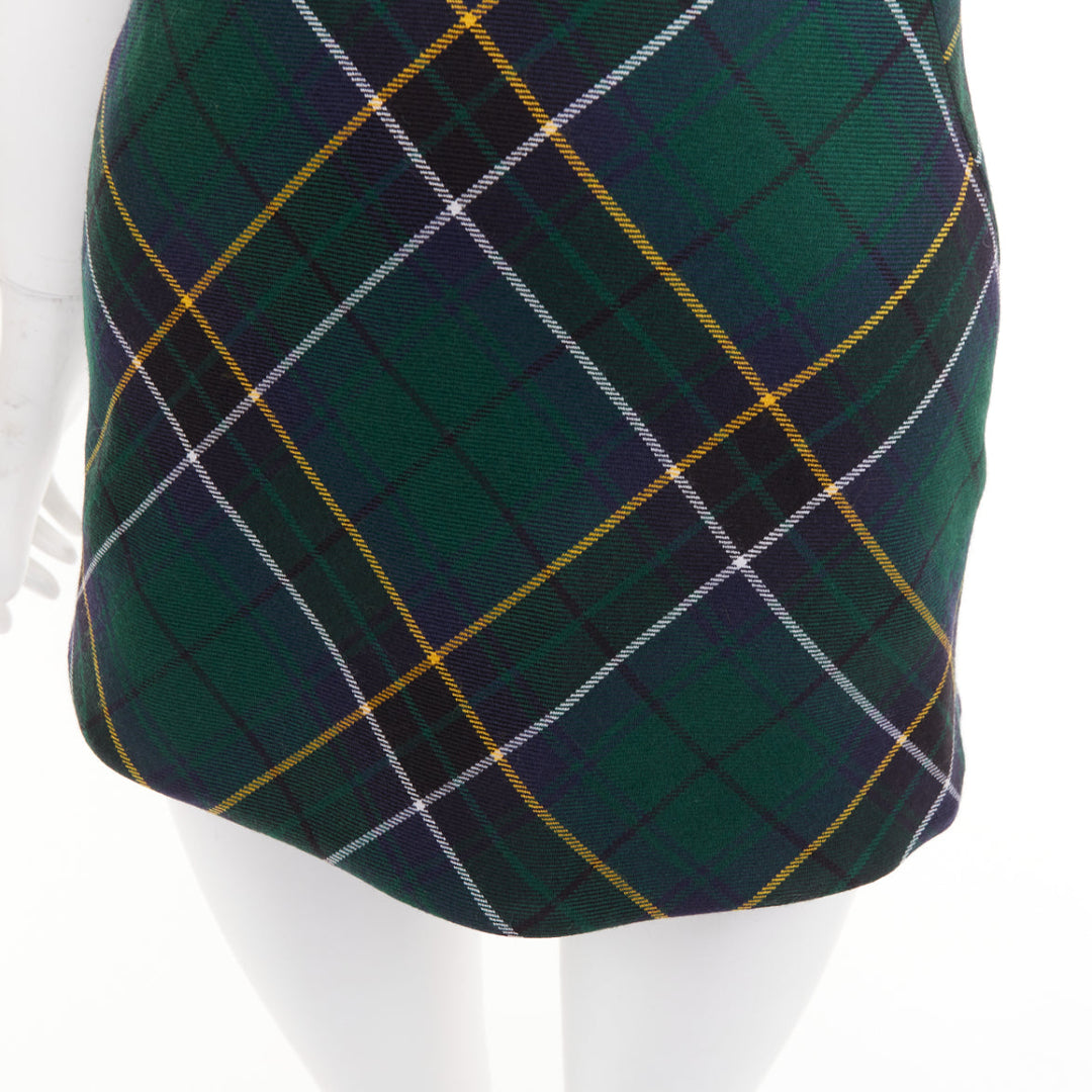 ALEXANDER MCQUEEN 2024 navy green yellow tartan wool sleeveless dress IT36 XXS