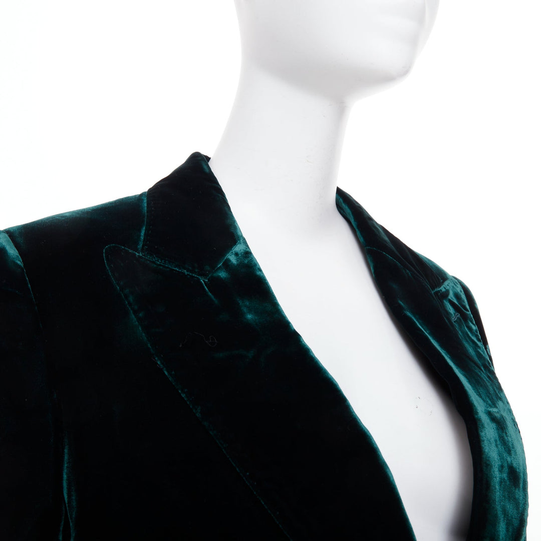 TOM FORD peak lapel 2 button textured emerald green velvet blazer jacket FR36 S