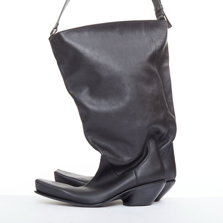 rare BALENCIAGA 2022 Runway Rodeo Double Boot black BB logo boot shoulder bag