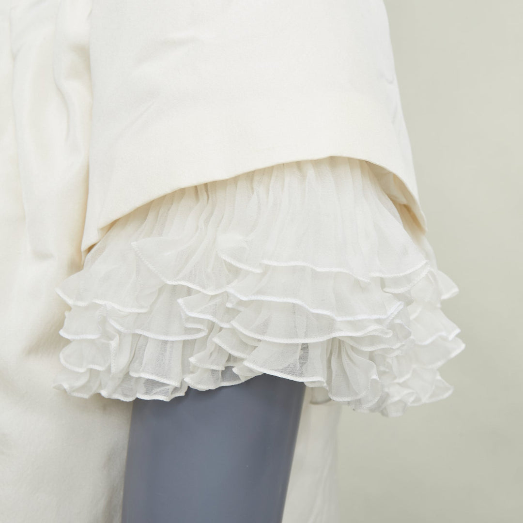GIAMBATTISTA VALLI Bridal ruffle trim layered sleeve ivory shift dress IT40 XXS