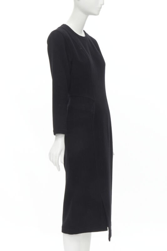 vintage COMME DES GARCONS 1980s black wool asymmetric panelled sheath dress M