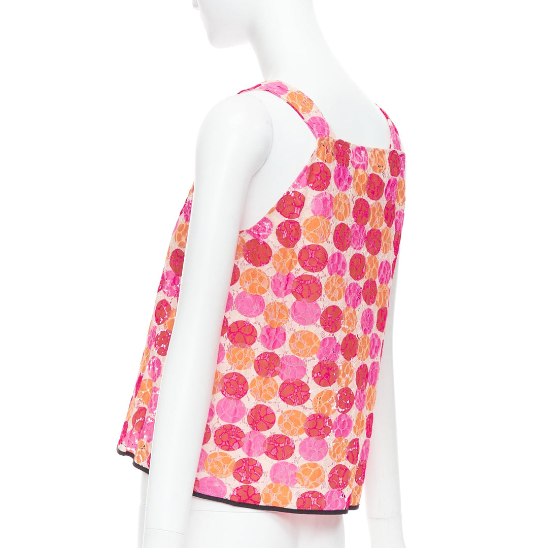 MARNI 2012 pink orange dot print lace deep V neck tank top IT40 S