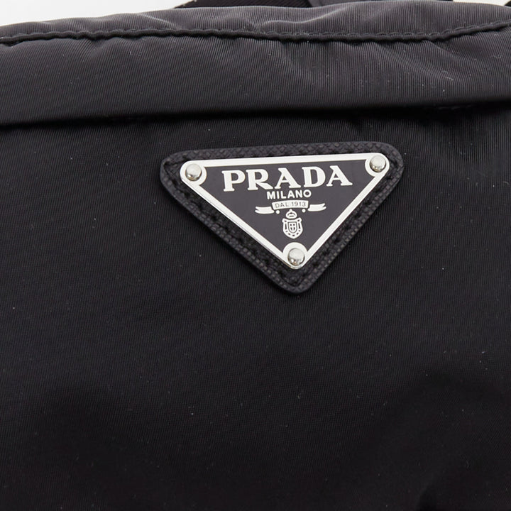 PRADA black nylon silver logo triangle buckle belt bag