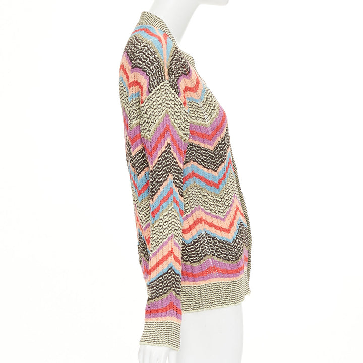 MISSONI Collection yellow brown multicolor chevon intarsia knitted cardigan XS