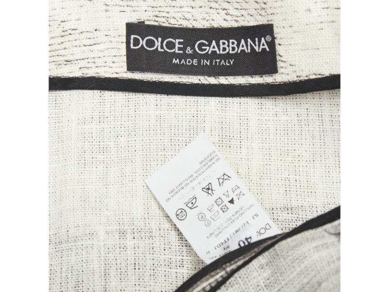 DOLCE GABBANA 2014 cream linen grey Greek Temple printed flax crop jacket IT40 S