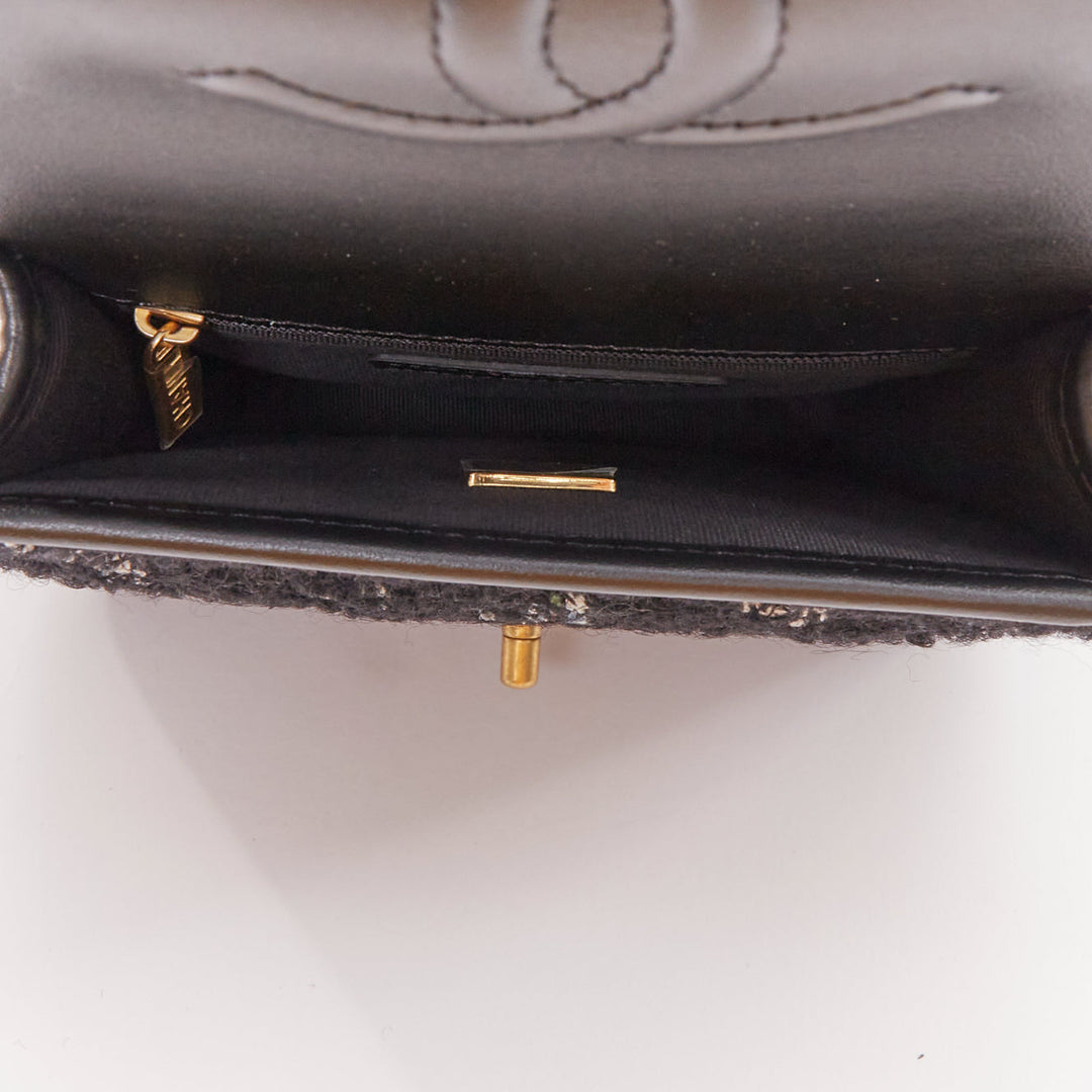 CHANEL 22K Small Flap Tweed School Memory black tweed gold crossbody bag