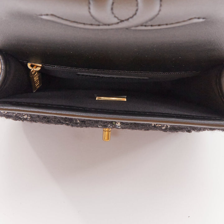 CHANEL 22K Small Flap Tweed School Memory black tweed gold crossbody bag