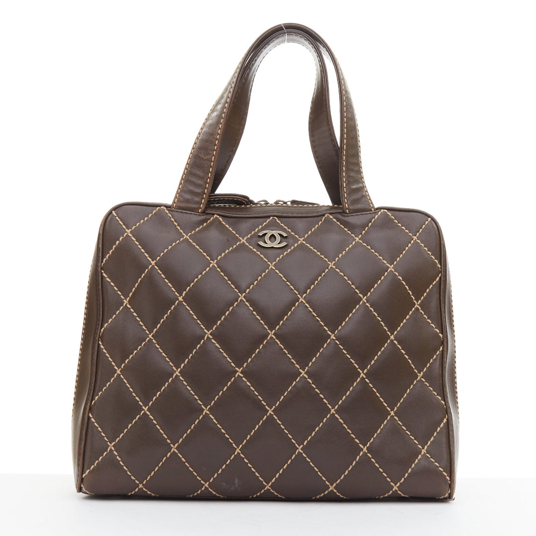 CHANEL Wild Stitch Surpique  brown lambskin leather matelasse bowler bag