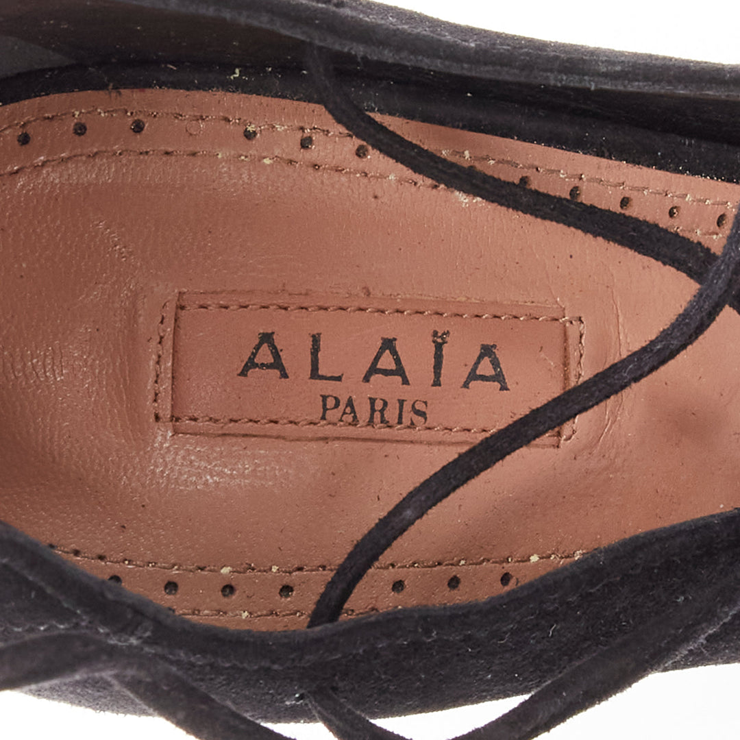 ALAIA black suede leather lace up back zip strappy sandal heels EU38.5