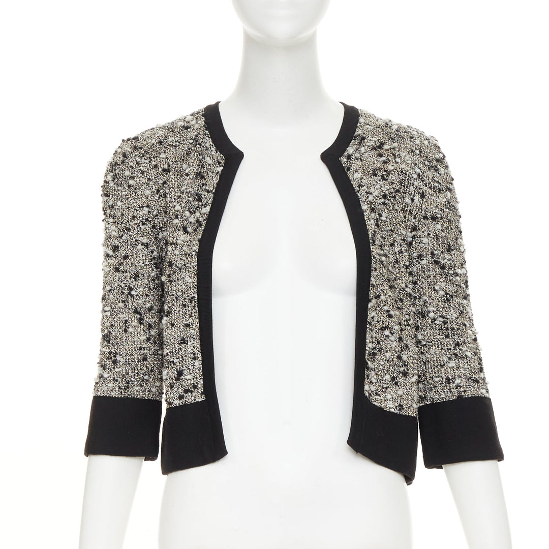 GIAMBATTISTA VALLI black metallic bronze wool boucle bordered cardigan IT38 XXS