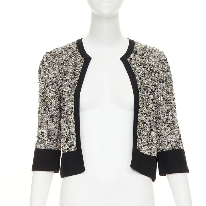 GIAMBATTISTA VALLI black metallic bronze wool boucle bordered cardigan IT38 XXS