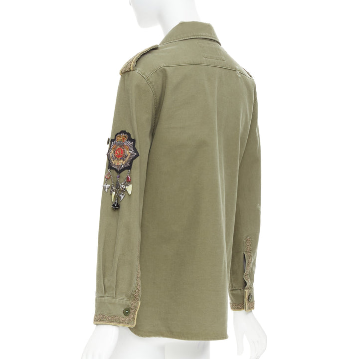 SAINT LAURENT 2018 green cotton military charms badge over shirt FR38 M