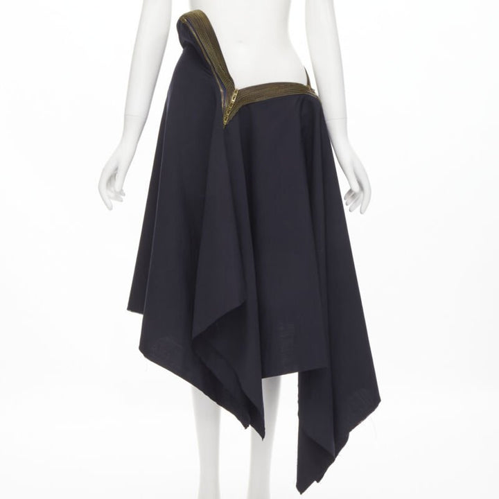 vintage Runway JUNYA WATANABE 2004 navy zipper trimmed raw handkerchief skirt S