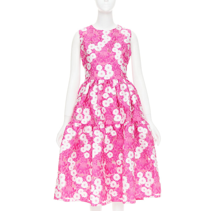 MALENE ODDERSHEDE BACH 2018 pink white Papaver floral jacquard midi dress M