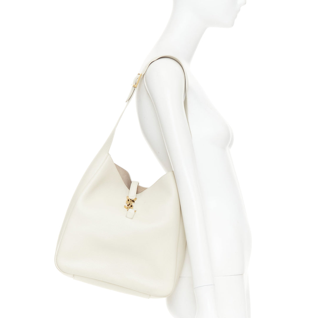 SAINT LAURENT 2024 Le 5 a 7 off white calfskin YSL logo Large hobo tote bag
