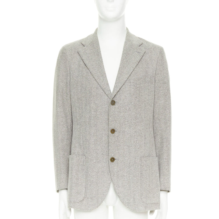 LORO PIANA grey cotton patch pocket 3-button single breasted blazer EU50 L