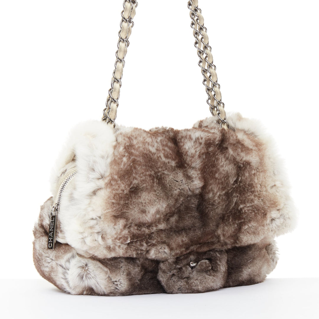 CHANEL 2005 Limited Lapin rabbit fur classic silver CC turnlock shoulder bag