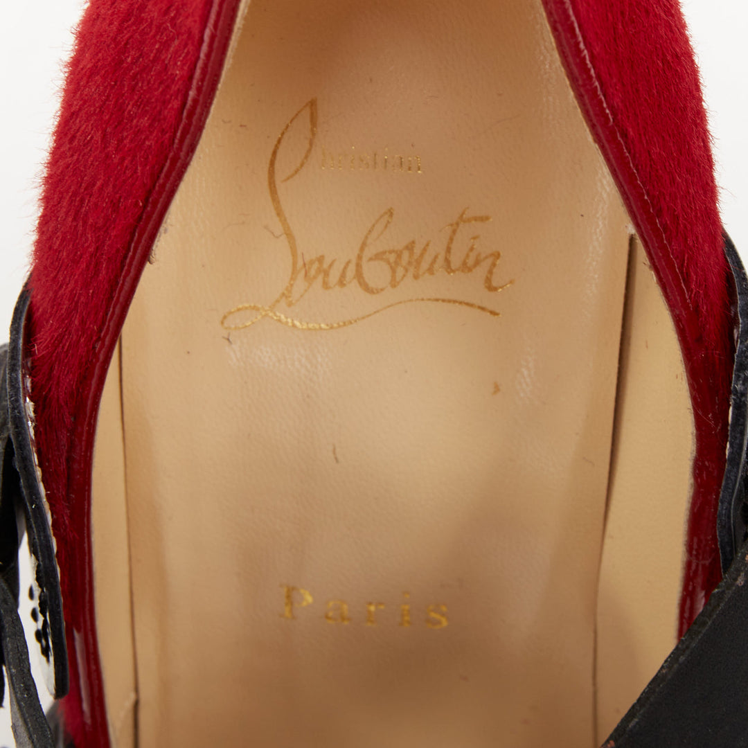 CHRISTIAN LOUBOUTIN Bikiki 140 red houndstooth calf hair platform heels EU38