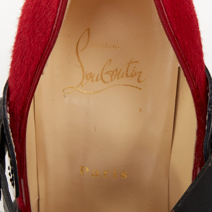 CHRISTIAN LOUBOUTIN Bikiki 140 red houndstooth calf hair platform heels EU38