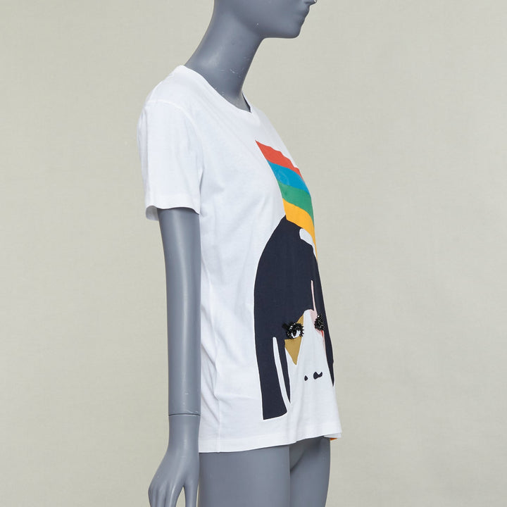 PRADA 2014 red yellow blue rainbow beaded eyelashes face cotton tshirt S