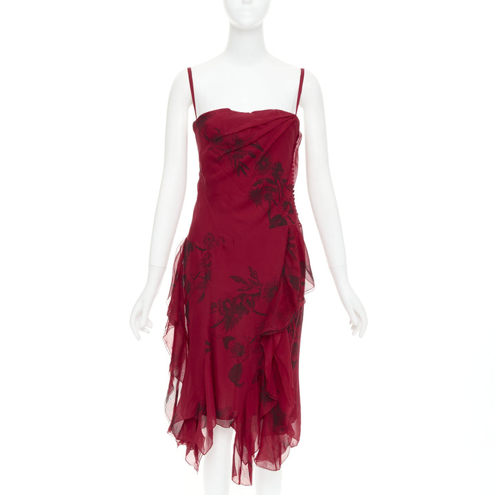 CHRISTIAN DIOR 2006 John Galliano Vintage Runway red silk floral dress FR34 XS