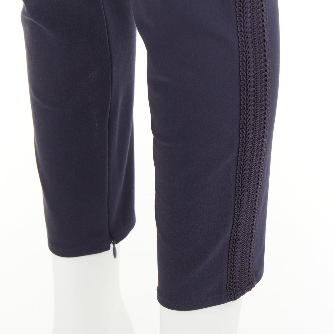 STELLA MCCARTNEY 2015 navy cotton blend elastic embroidery cropped pants IT38 XS