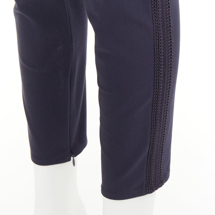 STELLA MCCARTNEY 2015 navy cotton blend elastic embroidery cropped pants IT38 XS