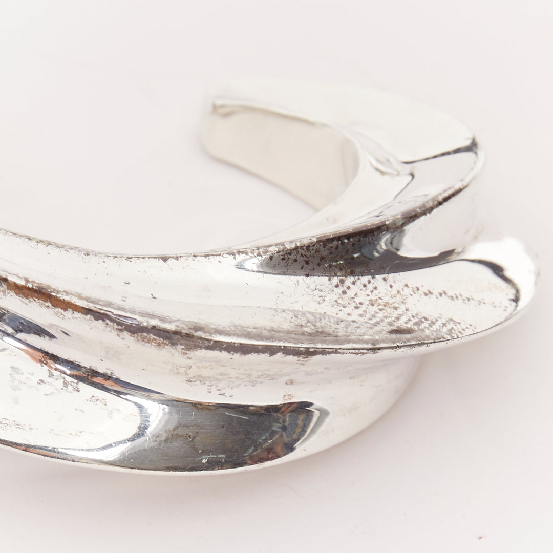rare PATRICIA VON MUSULIN 1990s Modernism Wave asymmetric 925 silver bangle cuff