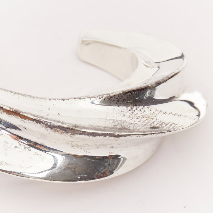 rare PATRICIA VON MUSULIN 1990s Modernism Wave asymmetric 925 silver bangle cuff