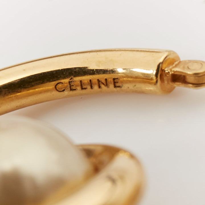 rare OLD CELINE Phoebe Philo 2018 Spiral Double faux pearl hoop pin earring Pair