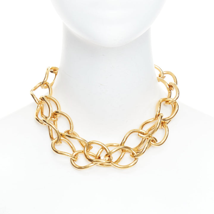 rare OLD CELINE Phoebe Philo gold double chain choker short necklace