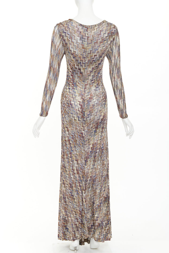 MISSONI multicolor lurex metallic chevron zigzag knit scoop maxi dress IT42 M