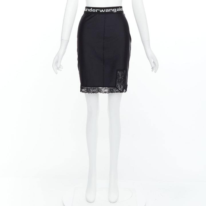T ALEXANDER WANG black lace trim logo tape waistband mini skirt XS