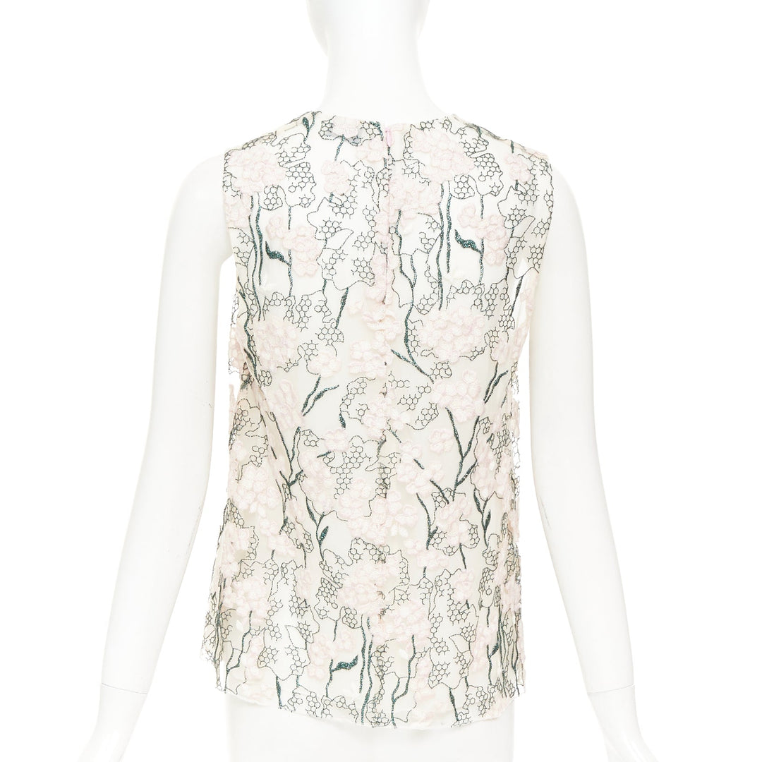 GIAMBATTISTA VALLI pink metallic green floral embroidered treillage top IT40 XS