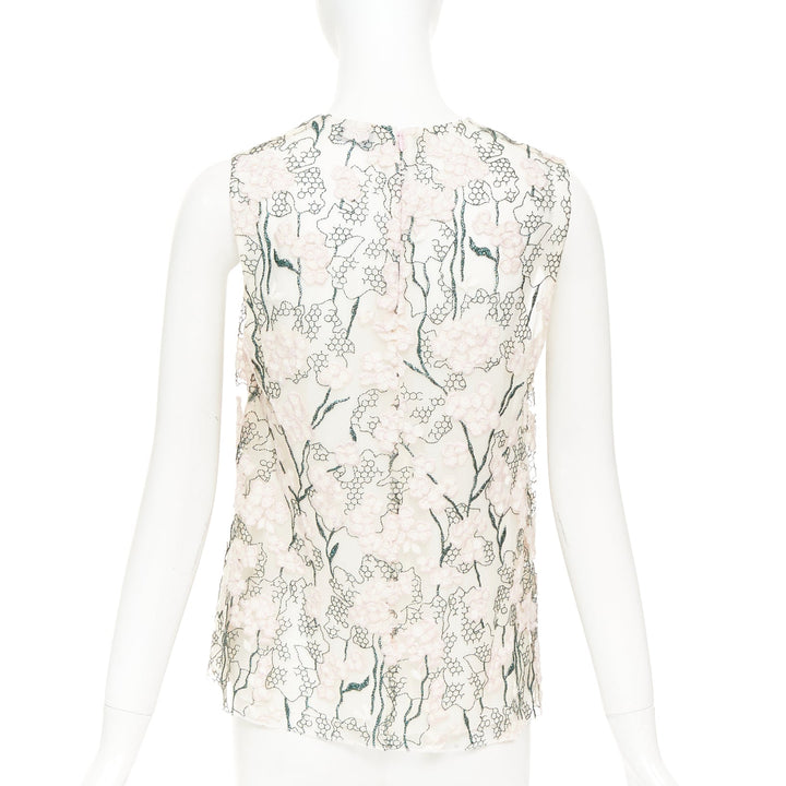GIAMBATTISTA VALLI pink metallic green floral embroidered treillage top IT40 XS
