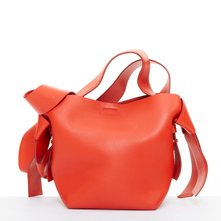 ACNE STUDIOS Musubi Mini red smooth leather ribbon side top handle bag