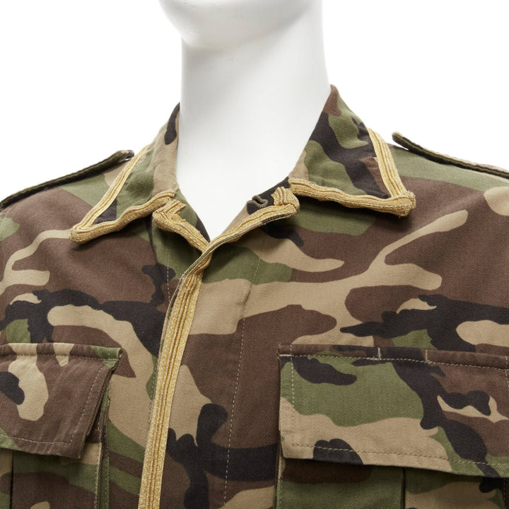 SAINT LAURENT Hedi Slimane 2014 gold green camouflage military  jacket FR46 S