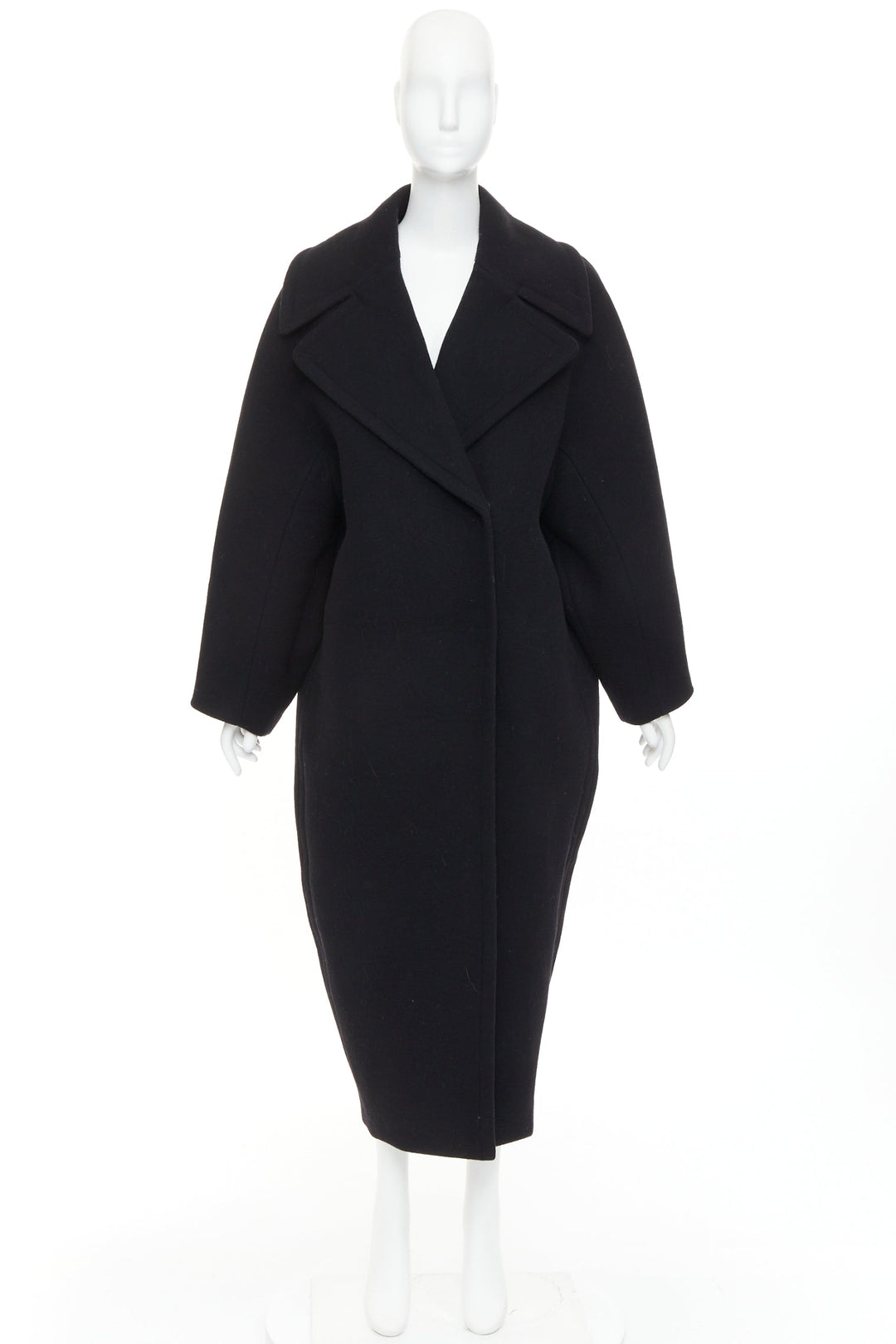 ALAIA black 100% double faced virgin wool oversized cocoon egg coat FR34 XS