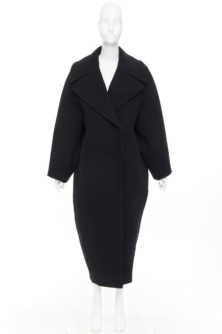 ALAIA black 100% double faced virgin wool oversized cocoon egg coat FR34 XS