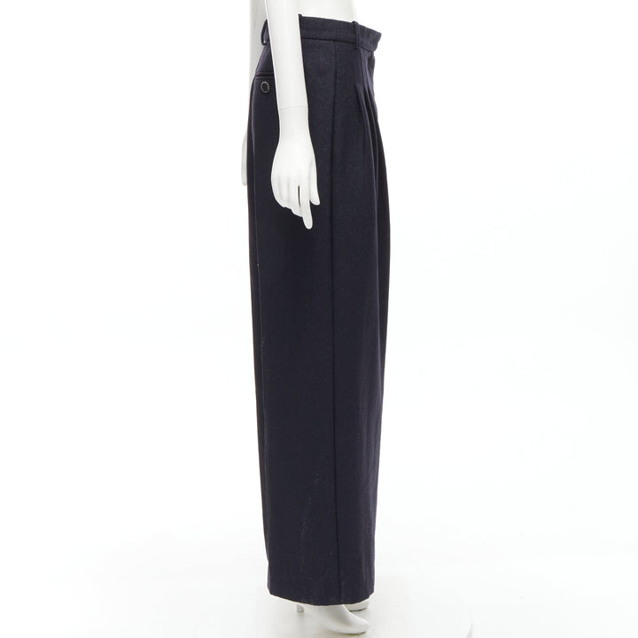 CHANEL  metallic black pleated front chain trimmed wide leg pants FR40 M