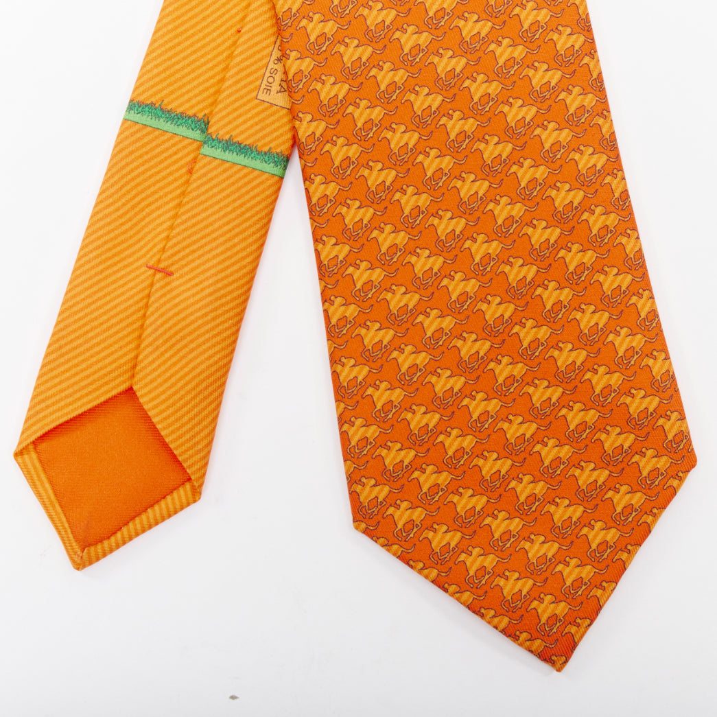 HERMES Set of 2 100% silk pink geometric orange horse rider pattern dress tie
