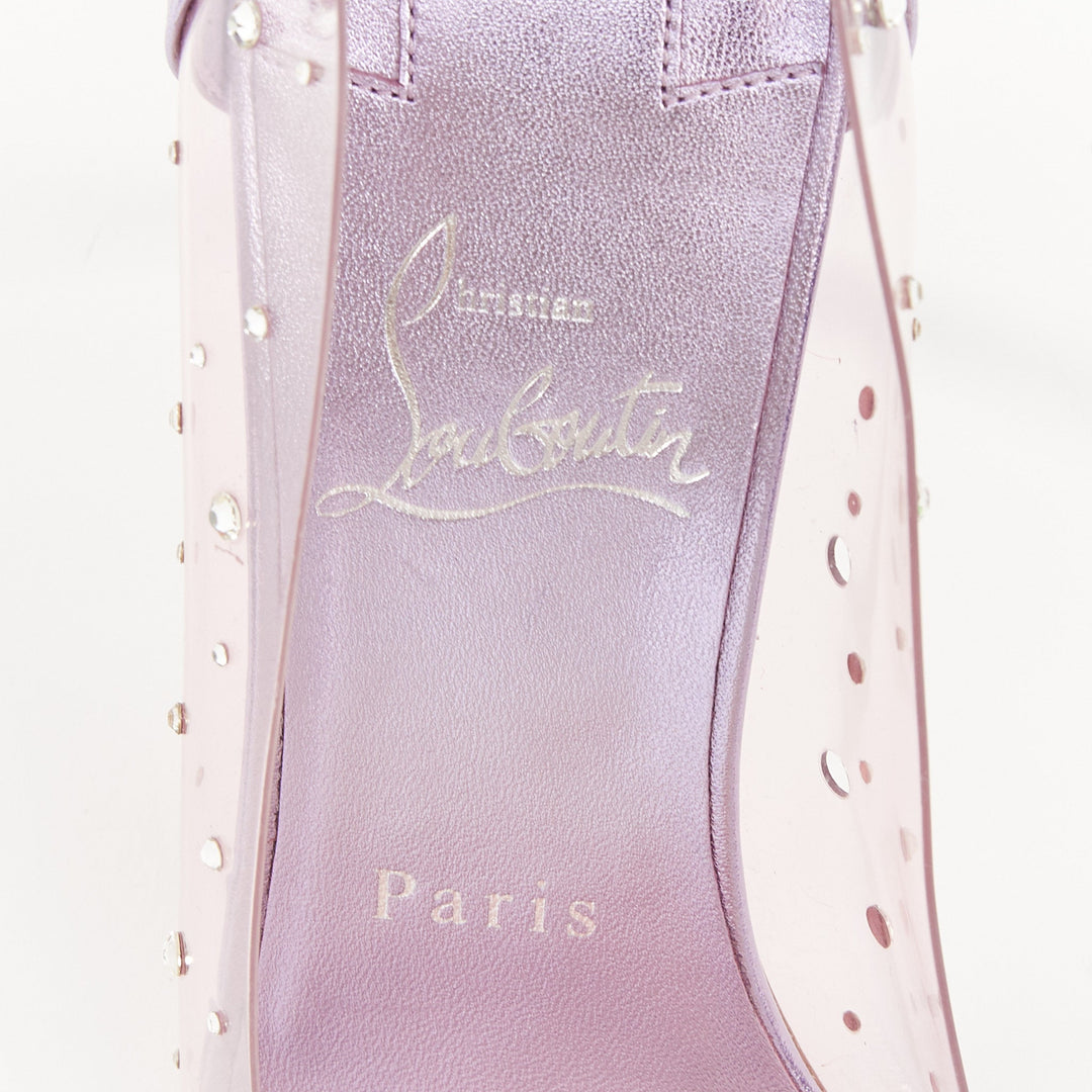 CHRISTIAN LOUBOUTIN Jelly Strass 80 metallic lilac crystal PVC bow pump EU37
