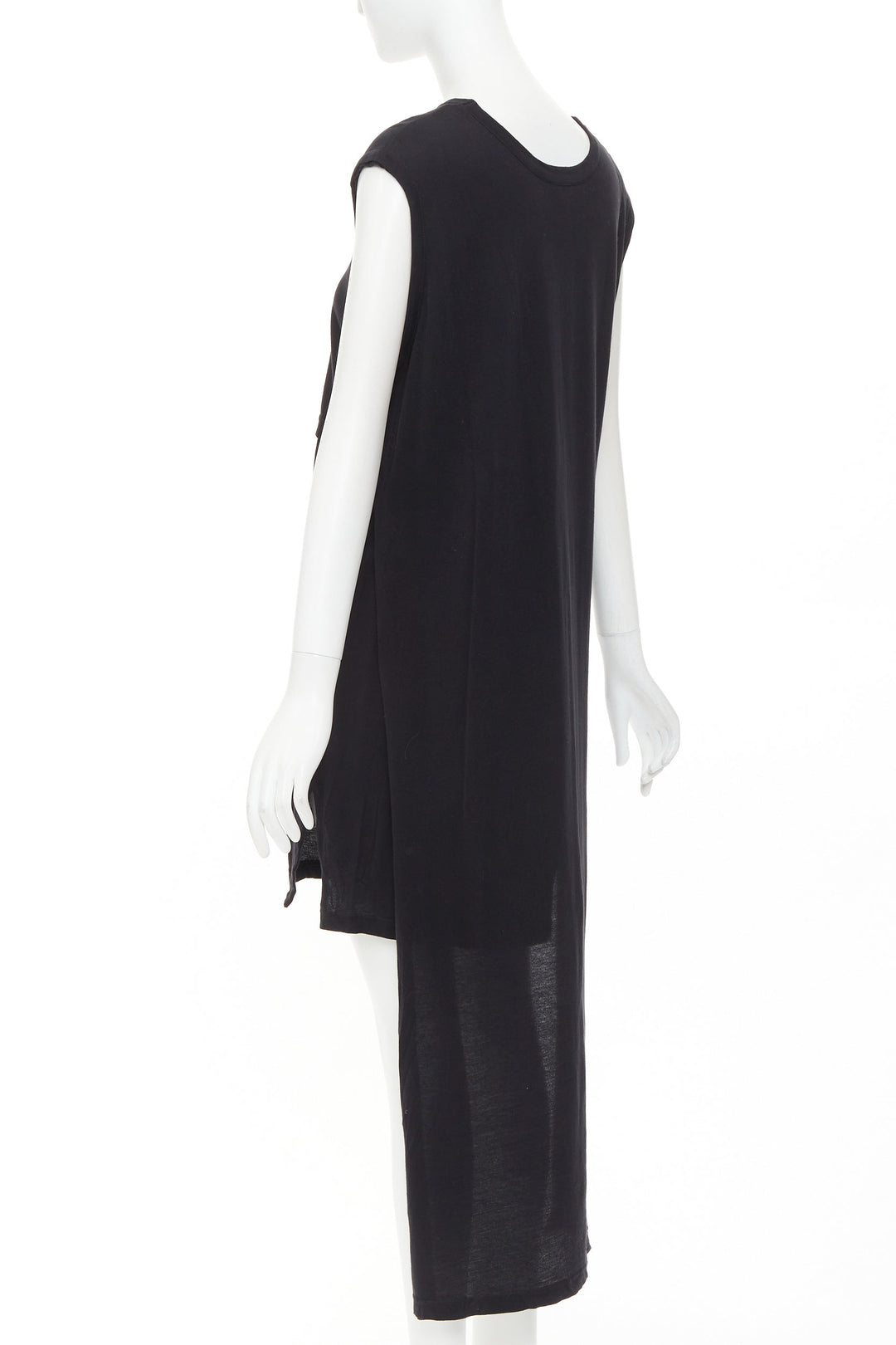 ANN DEMEULEMEESTER black cotton layered asymmetric hi-low midi dress FR38 M