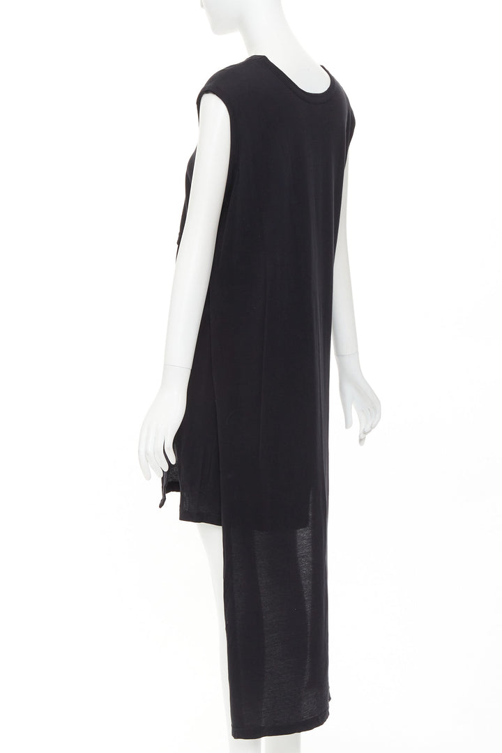 ANN DEMEULEMEESTER black cotton layered asymmetric hi-low midi dress FR38 M