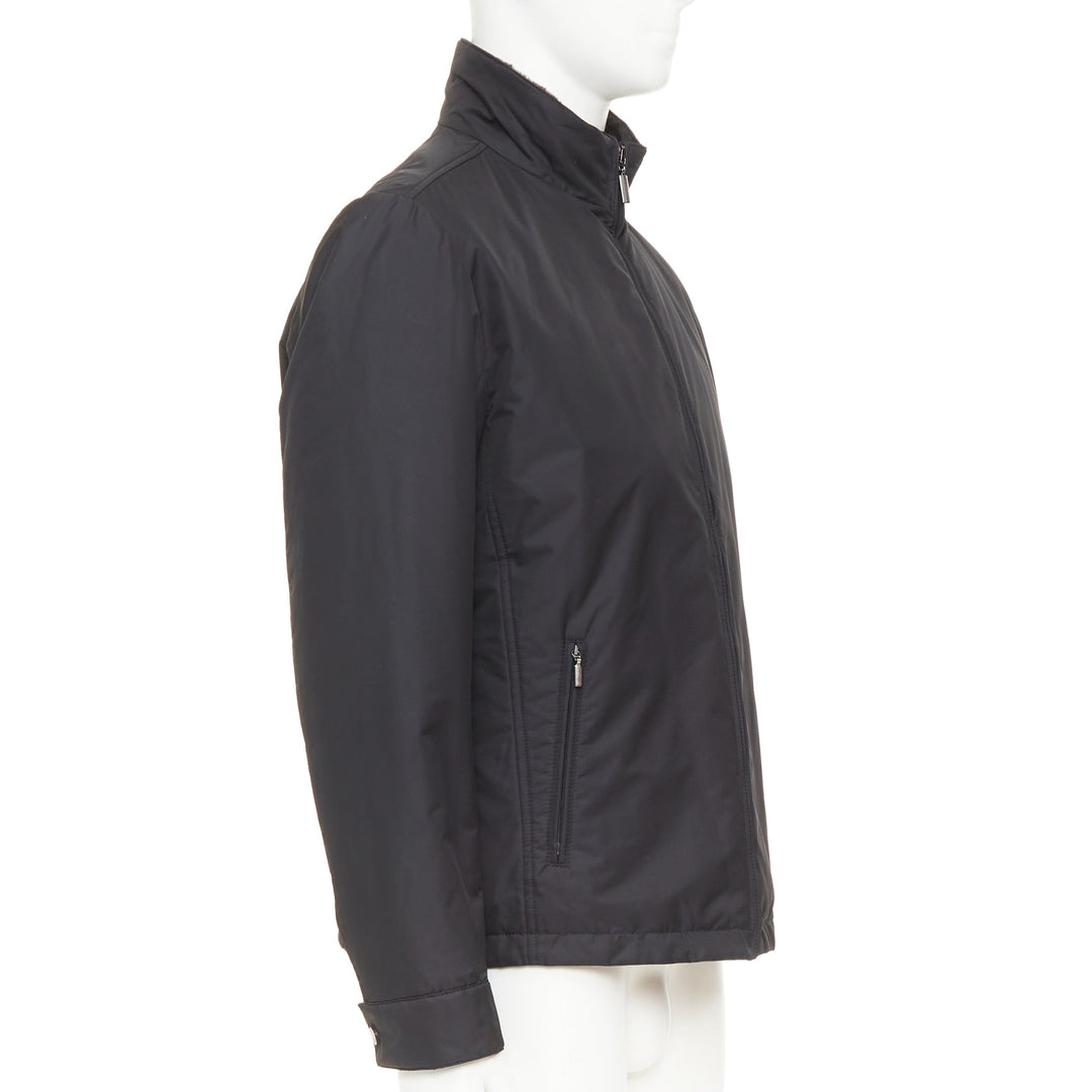 BRIONI black water repellent nylon  plush lined storm jacket M