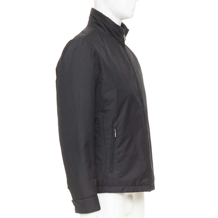 BRIONI black water repellent nylon  plush lined storm jacket M