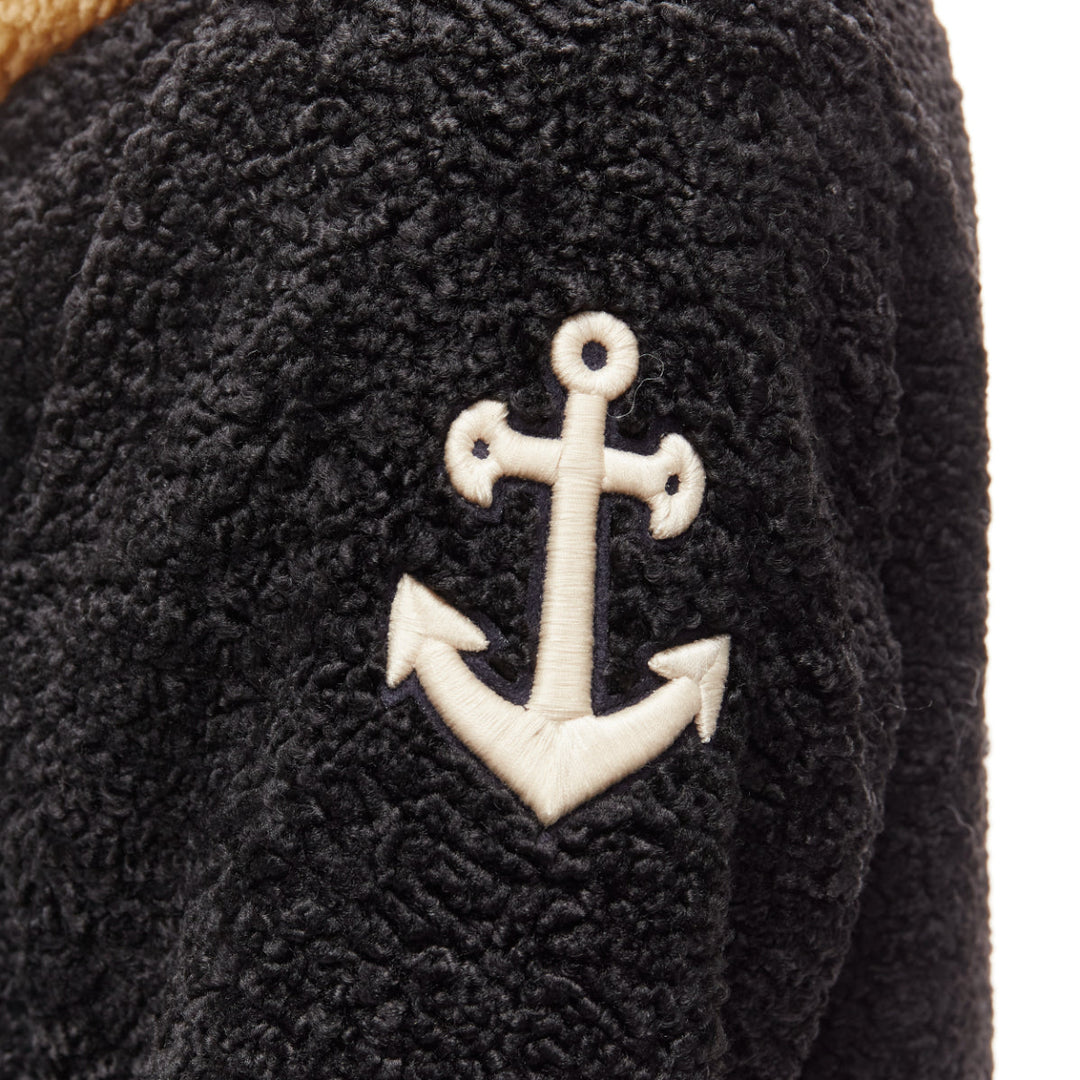 GUCCI KIDS black beige anchor knots faux shearling Teddy coat 8Y