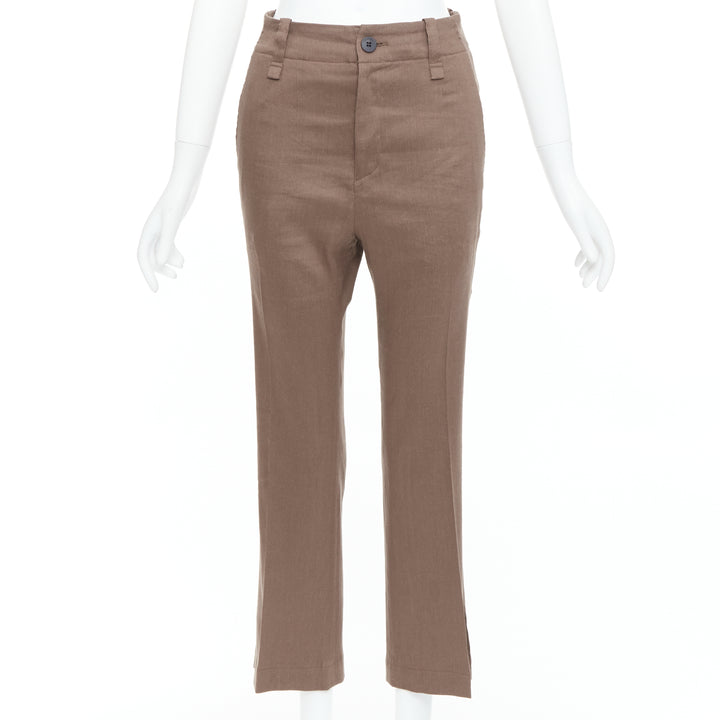 ISSEY MIYAKE brown linen blend high waist pants JP1 S